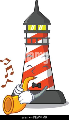 Con tromba faro sulla spiaggia mascotte Illustrazione Vettoriale