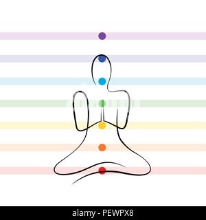 La meditazione punti chakra persona disegno illustrazione vettoriale EPS10 Illustrazione Vettoriale