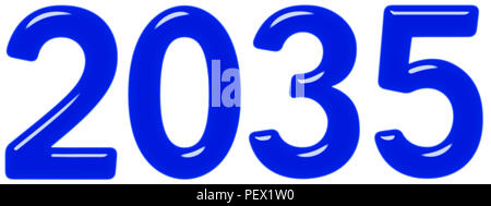 Iscrizione 2035 dal blu di vetro o di plastica, isolati su sfondo bianco, 3D render Foto Stock