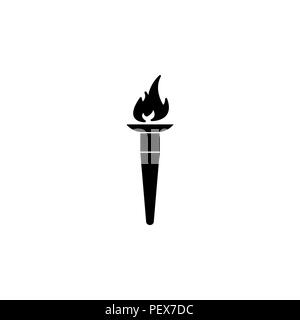 Torcia olimpica icona fiamma nero su sfondo bianco Illustrazione Vettoriale