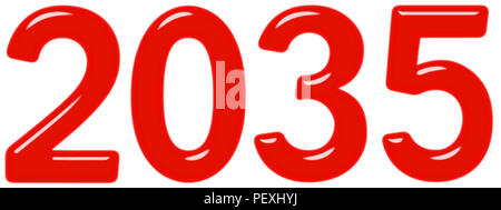 Iscrizione 2035 dal rosso di vetro o di plastica, isolati su sfondo bianco, 3D render Foto Stock