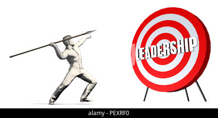 Puntando per la leadership con Bullseye Target su bianco Foto Stock