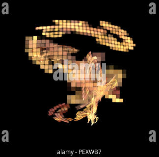 Abstract colorato di arancione e golden pixel fractal su sfondo nero. Fantasy texture frattale. Arte digitale. Il rendering 3D. Computer immagine genenerated Foto Stock