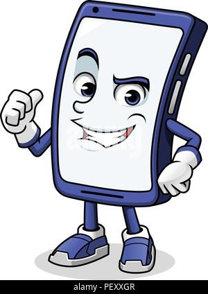 La mascotte di Smartphone dando un pollice su cartoon character design illustrazione vettoriale Illustrazione Vettoriale