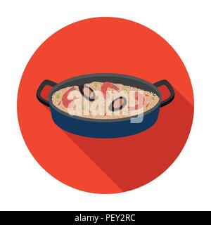 Icona di Paella in design piatto isolato su sfondo bianco. Spagna paese simbolo stock illustrazione vettoriale. Illustrazione Vettoriale