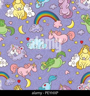 Carino unicorns seamless pattern. Illustrazione Vettoriale. Baby sfondo. Illustrazione Vettoriale