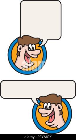Felice di parlare uomo cartoon illustrazione. Divertente design vettoriali dell uomo che parla o gridando con il discorso di palloncino per aggiungere il testo a. Illustrazione Vettoriale