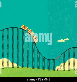 Supporto in un roller coaster economia. Imprenditrici il supporto rotto le vie del roller coaster economia in modo che i loro clienti non cadere. Illustrazione Vettoriale