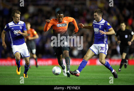 Swansea City's Leroy Fer (centro) e Birmingham City's Gary Gardner (destra) battaglia per la sfera durante il cielo di scommessa match del campionato a Sant'Andrea trilioni di Trofeo Stadium, Birmingham. Foto Stock