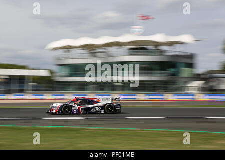 Silverstone, UK. Il 17 agosto 2018. Il #2 United Autosports Ligier JS P3 Nissan di Giovanni Falb e Sean Rayhall durante la pratica per la Comunità Le Mans Series 4 Ore di Silverstone, a Silverstone, UK Credit: James Hancock/Alamy Live News Foto Stock