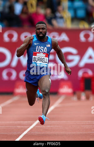 Alexander Stadium, Birmingham, Regno Unito. 18 Agosto, 2018. Diamond League Muller Grand Prix; Cameron Burrell (USA) compete negli uomini 100m Credito: Azione Sport Plus/Alamy Live News Foto Stock