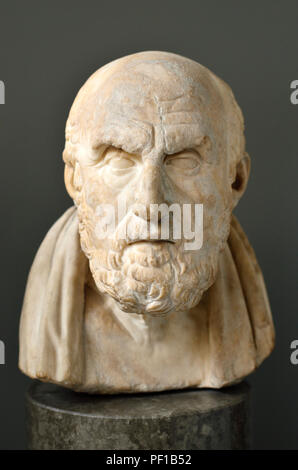 Busto in marmo di Chrysippos (filosofo greco: c280-205 BC) membro della stoico scuola di filosofia. British Museum, Bloomsbury, Londra, Inghilterra, Regno Unito. Foto Stock