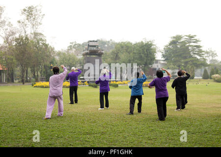 Gli anziani facendo tai chi esercizi Foto Stock
