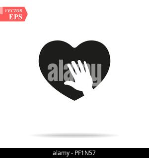 Icona a forma di cuore con cura le mani. design sfondo bianco illustrazione vettoriale EPS10 Illustrazione Vettoriale