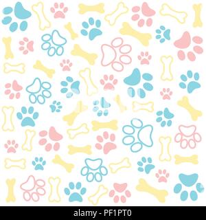 Sfondo con zampa del cane stampa e osso Illustrazione Vettoriale