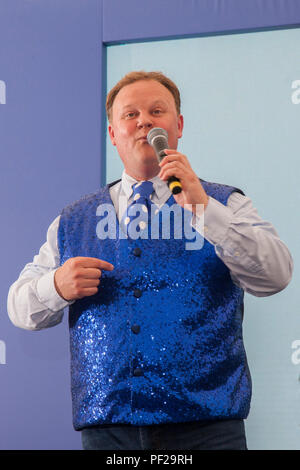 Southport, Merseyside, Regno Unito. 18 Agosto, 2018. Justin Fletchers intrattenitore, la televisione per bambini presentatore e attore a Southport Flower Show, Foto Stock