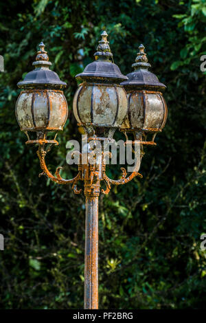 Vecchio arrugginito abbandonato street lanterns perso nella foresta di pioggia Foto Stock