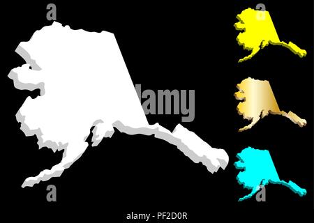 Mappa 3D di Alaska (Stati Uniti d'America) - bianco, giallo, blu e oro - illustrazione vettoriale Illustrazione Vettoriale