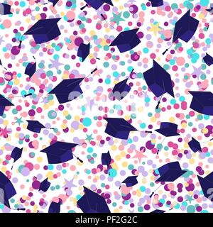 Graduazione seamless pattern. Sfondo vettoriali per la festa di laurea o la cerimonia invito Illustrazione Vettoriale