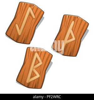 Il set di simboli di origine germanica e scandinava alfabeti runici isolati su sfondo bianco. Vector cartoon close-up illustrazione. Illustrazione Vettoriale