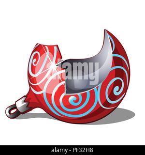Danneggiato Il giocattolo di Natale nella forma di un rosso rotto Palla di vetro isolato su sfondo bianco. Vector cartoon close-up illustrazione. Illustrazione Vettoriale