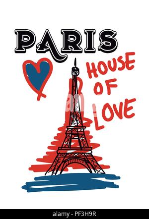 Parigi la casa dell'amore,t-shirt poster stampa illustrazione vettoriale Illustrazione Vettoriale