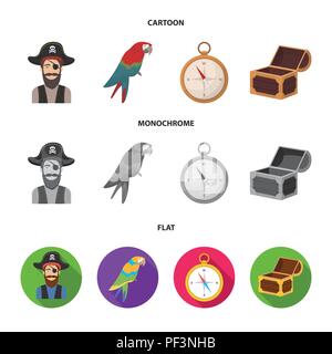 Pirata, bandit, cappello, bendaggio .Pirati set di icone di raccolta in cartoon,appartamento,monocromatico vettore stile simbolo illustrazione stock . Illustrazione Vettoriale