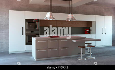 Mobili per cucina, interior design. Mobili e gli apparecchi per la cucina. Il rendering 3D Foto Stock