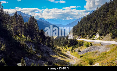 Stiamo cercando nel Parco Nazionale Svizzero (Engadina, Grigioni, Svizzera) visto dall'Ofenpass. Questo pass collega la Val Poschiavo con Pontresina Foto Stock