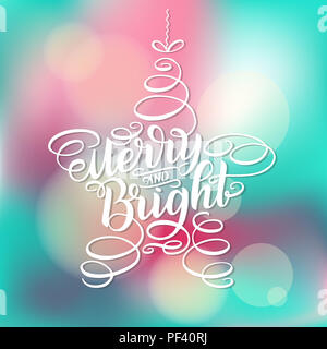 Allegro e luminoso nuovo anno di scritte in forma di stella giocattolo ad albero, biglietto di auguri Design telaio a stella sul testo sfocato sfondo colorato. illustrazione. Chri Foto Stock