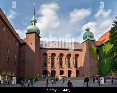 Stoccolma, Svezia - 2 Agosto 2018: Municipio di Stoccolma cortile, Stoccolma, Svezia. Foto Stock