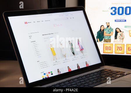 Milano, Italia - 15 agosto 2018: Myntra website homepage. Logo Myntra visibile. Foto Stock