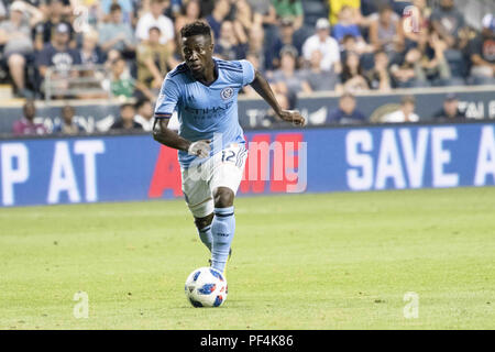 Chester, Pennsylvania, USA. 18 Agosto, 2018. New York City FC's EBENEZER OFORI (12) in azione durante il match contro il Philadelphia unione a Talen Energy Stadium di Chester PA Credito: Ricky Fitchett/ZUMA filo/Alamy Live News Foto Stock