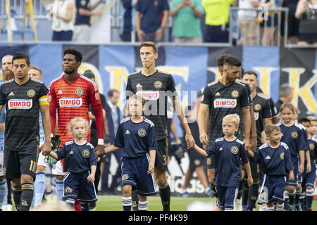 Chester, Pennsylvania, USA. 18 Agosto, 2018. Unione di Philadelphia i giocatori a piedi sul campo durante la partita contro New York City FC a Talen Energy Stadium di Chester PA Credito: Ricky Fitchett/ZUMA filo/Alamy Live News Foto Stock