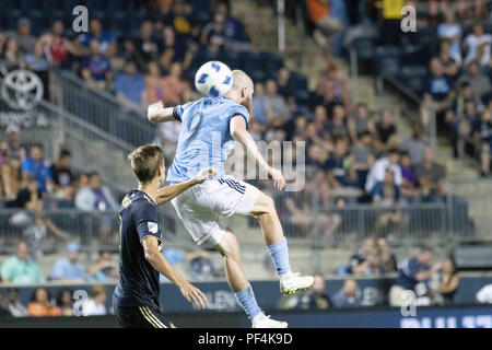 Chester, Pennsylvania, USA. 18 Agosto, 2018. New York City FC's JO INGE BERGET, (9) in azione contro il Philadelphia unione a Talen Energy Stadium di Chester PA Credito: Ricky Fitchett/ZUMA filo/Alamy Live News Foto Stock