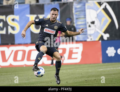 Chester, Pennsylvania, USA. 18 Agosto, 2018. Unione di Philadelphia defender KEEGAN ROSENBERRY (12) in azione contro New York City FC durante il match in Talen Energy Stadium di Chester PA Credito: Ricky Fitchett/ZUMA filo/Alamy Live News Foto Stock