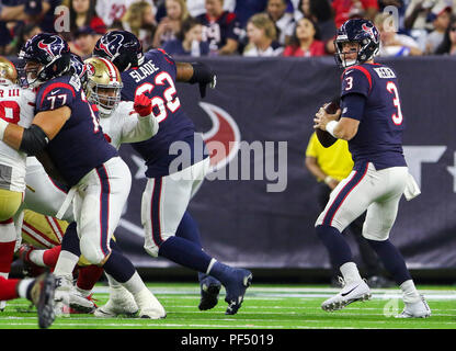 Agosto 18, 2018: Houston Texans quarterback Brandon Weeden (3) durante la preseason NFL partita di calcio tra la Houston Texans e San Francisco 49ers a NRG Stadium di Houston, TX. John Glaser/CSM Foto Stock