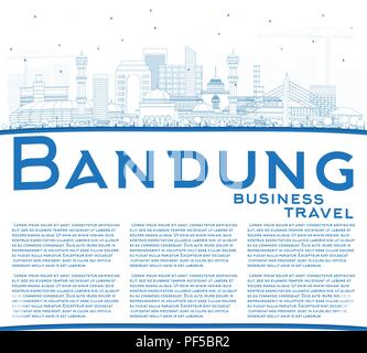 Outline INDONESIA Bandung skyline della città con edifici blu e copia di spazio. Illustrazione Vettoriale. Illustrazione Vettoriale