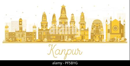 Kanpur India skyline della città Golden Silhouette. Illustrazione Vettoriale. Viaggi di affari e di turismo con il concetto di architettura moderna. Illustrazione Vettoriale