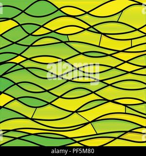 Vettore di astratta in vetro colorato sfondo mosaico - il giallo e il verde delle forme d'onda Illustrazione Vettoriale