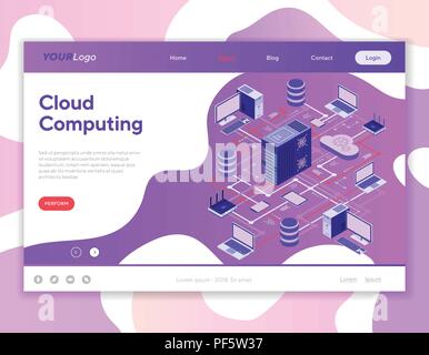Rete di dati la tecnologia di cloud computing isometrico Illustrazione Vettoriale