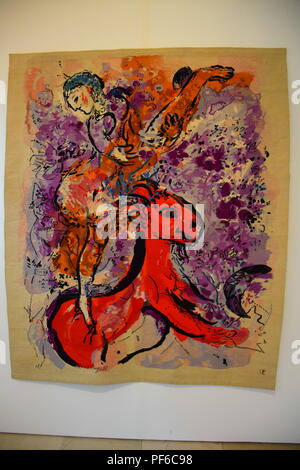 "Donna Circus cavaliere a cavallo rosso" di Marc Chagall come visto in Nizza, Francia Foto Stock