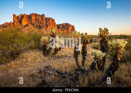 Lost Dutchman State Park è un 320 acri (129 ettari) stato parco situato vicino il Superstition Mountains in central Arizona, USA, e chiamato dopo la perdita d Foto Stock