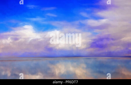 Prese su Antelope Island, un parco statale entro il Grande Lago Salato nello Utah, guardando a nord. La fotografia originale è stato alterato in modo digitale e enhan Foto Stock