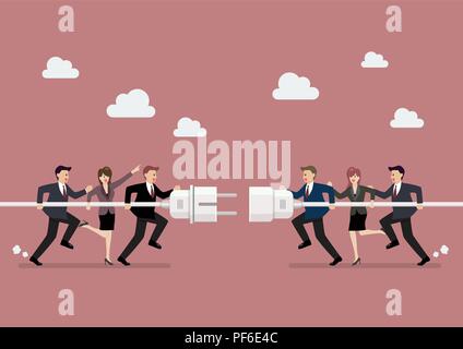 Imprenditori attesa collegamento spina e presa in mano. Illustrazione Vettoriale Illustrazione Vettoriale