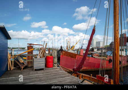 La città più settentrionale della Germania: Flensburg porto storico sito Foto Stock