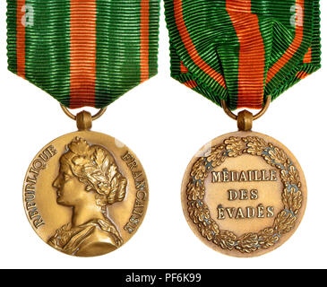 Il francese fuggitivi" medaglia (Médaille des Évadés) rilasciato dal governo di Francia per i prigionieri di guerra che hanno successo sfuggito internamento o morti in un Foto Stock