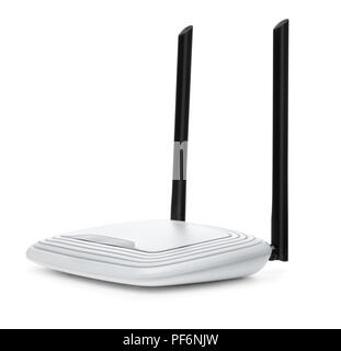 Wireless router wi-fi isolato su bianco Foto Stock