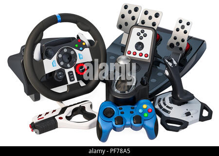 Impostare il gioco delle periferiche di input per il computer, 3D rendering isolati su sfondo bianco Foto Stock