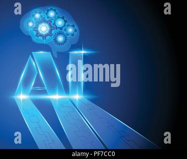Lettera ai generazione digitale di intelligenza artificiale e gli ingranaggi del cervello di connessione alla rete di dati grandi business technology concetto.illustrazione vettoriale EPS10 Illustrazione Vettoriale